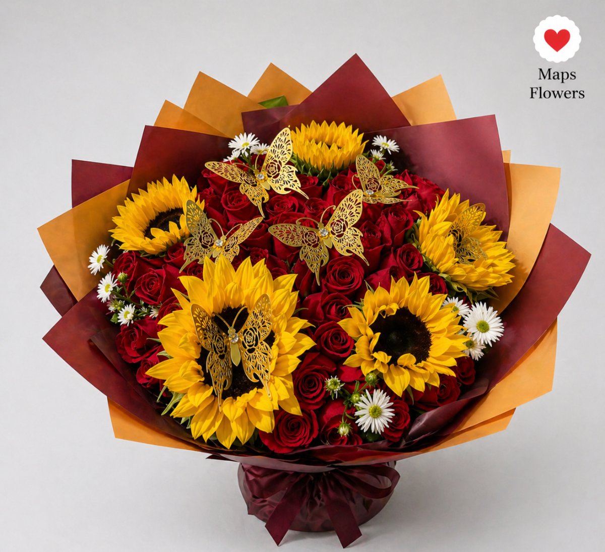 50 Roses & 5 Sunflowers with Accessories