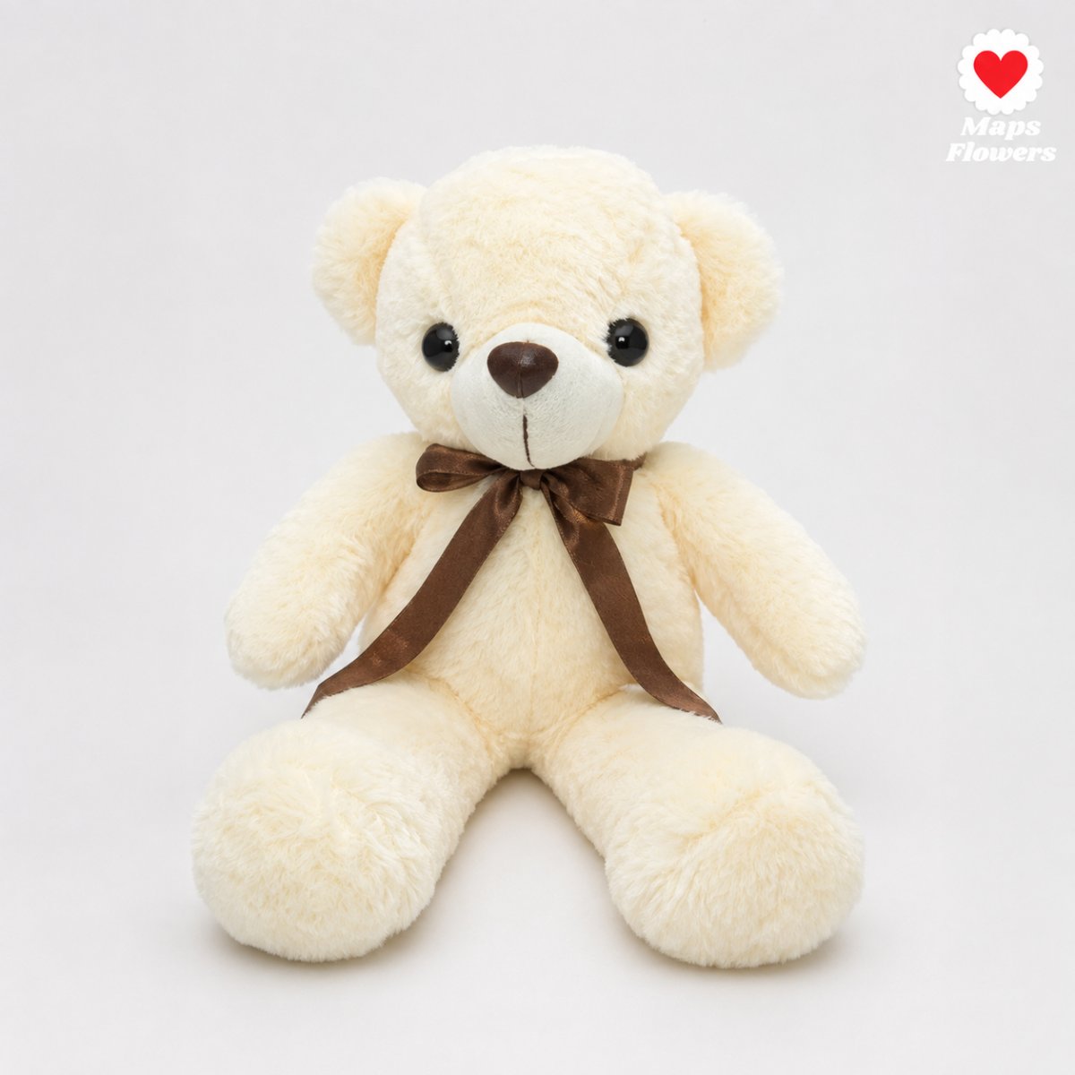 Cream Bear with Brown Satin Bow