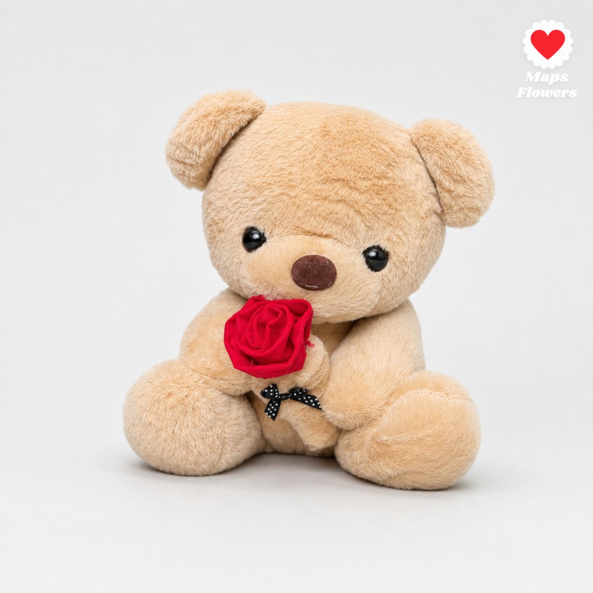 Teddy Bear with Red Rose – Medium Tan Plush Love Gift