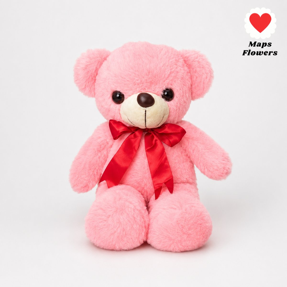 Pink Teddy Bear – Medium Plush with Red Ribbon Bow Gift