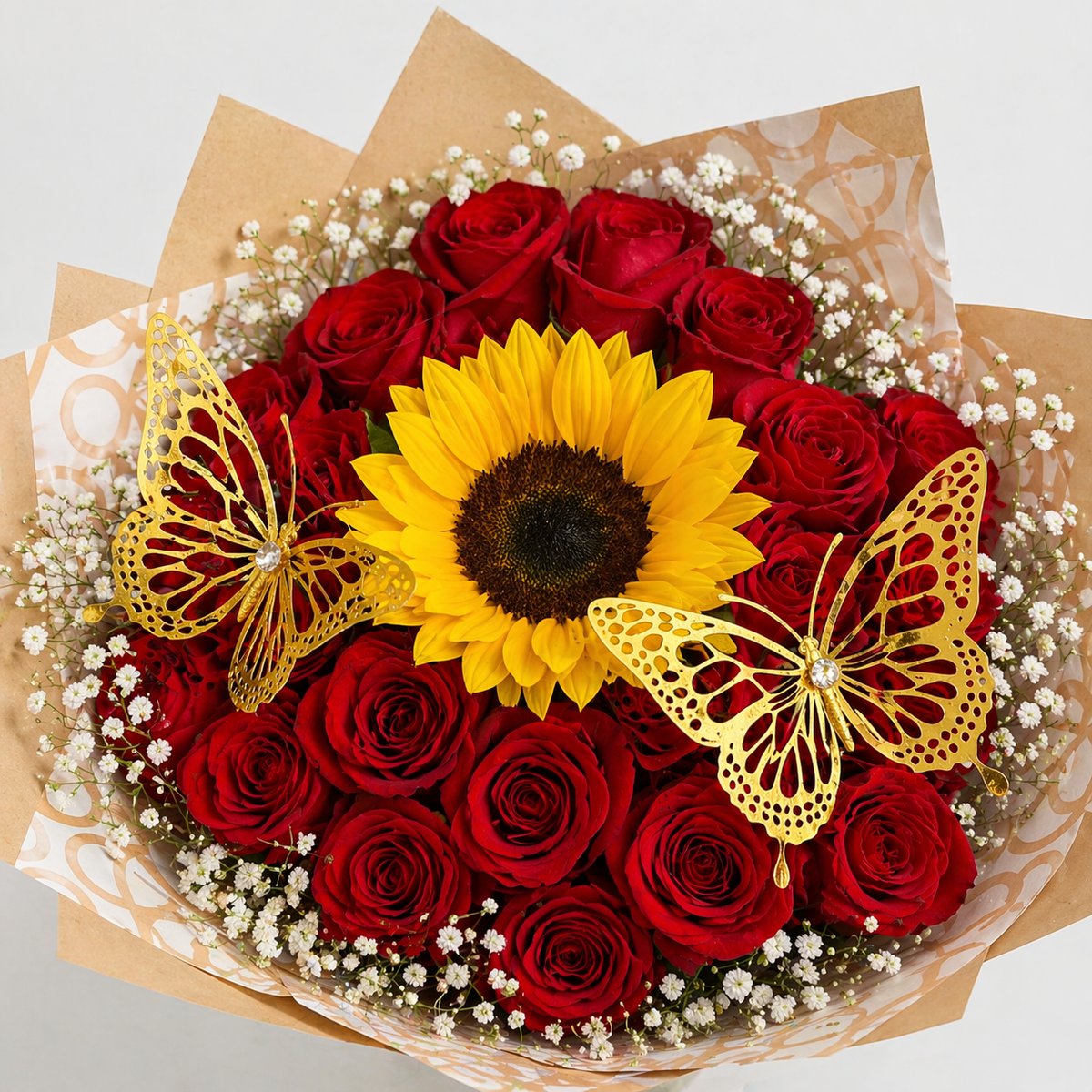24 Roses & 1 Sunflower with Accessories